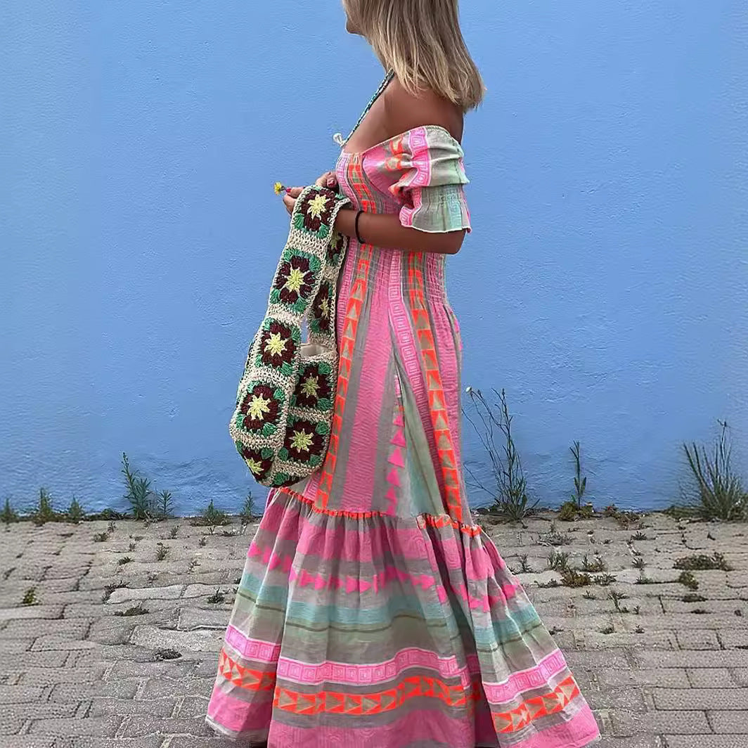Emily | Block Geometric Print Puff Sleeve Dress for Women