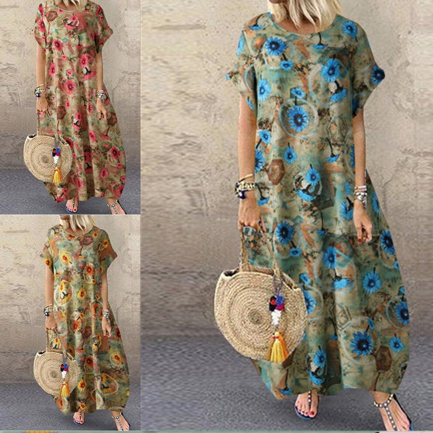 Joline | Round Neck Loose Fit Floral Dress for Women