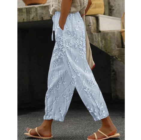 Floral Print Ankle-Length Casual Trousers for Women – All Seasons