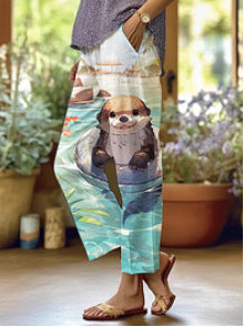 Aussie Floral Summer Pants – Printed Drawstring Casual Trousers for Women