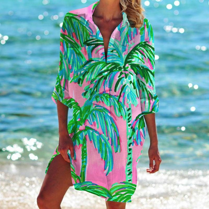 Women's Fashion Simple Printed Bikini Coat Shirt