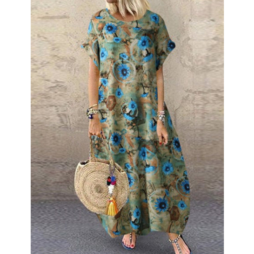 Joline | Round Neck Loose Fit Floral Dress for Women