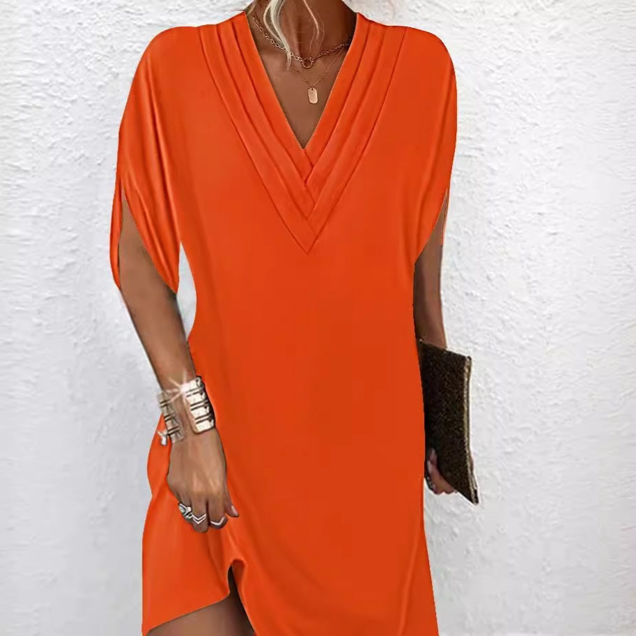 Hazel | V-Neck Pleated Batwing Sleeve Dress for Women