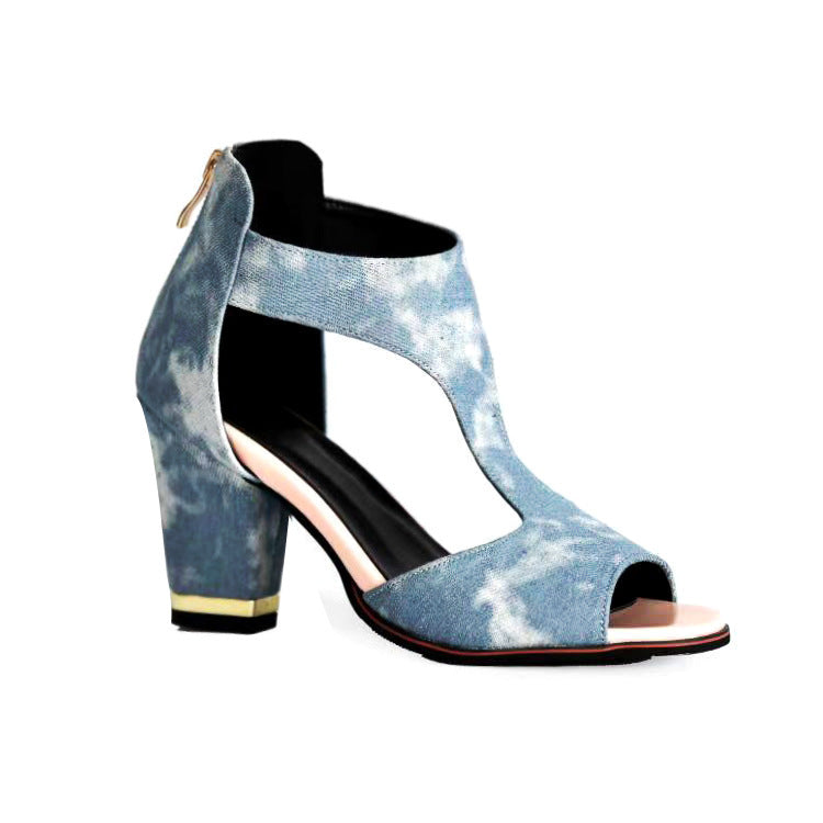 Women's Heel Peep Toe Sandals with Back Zip
