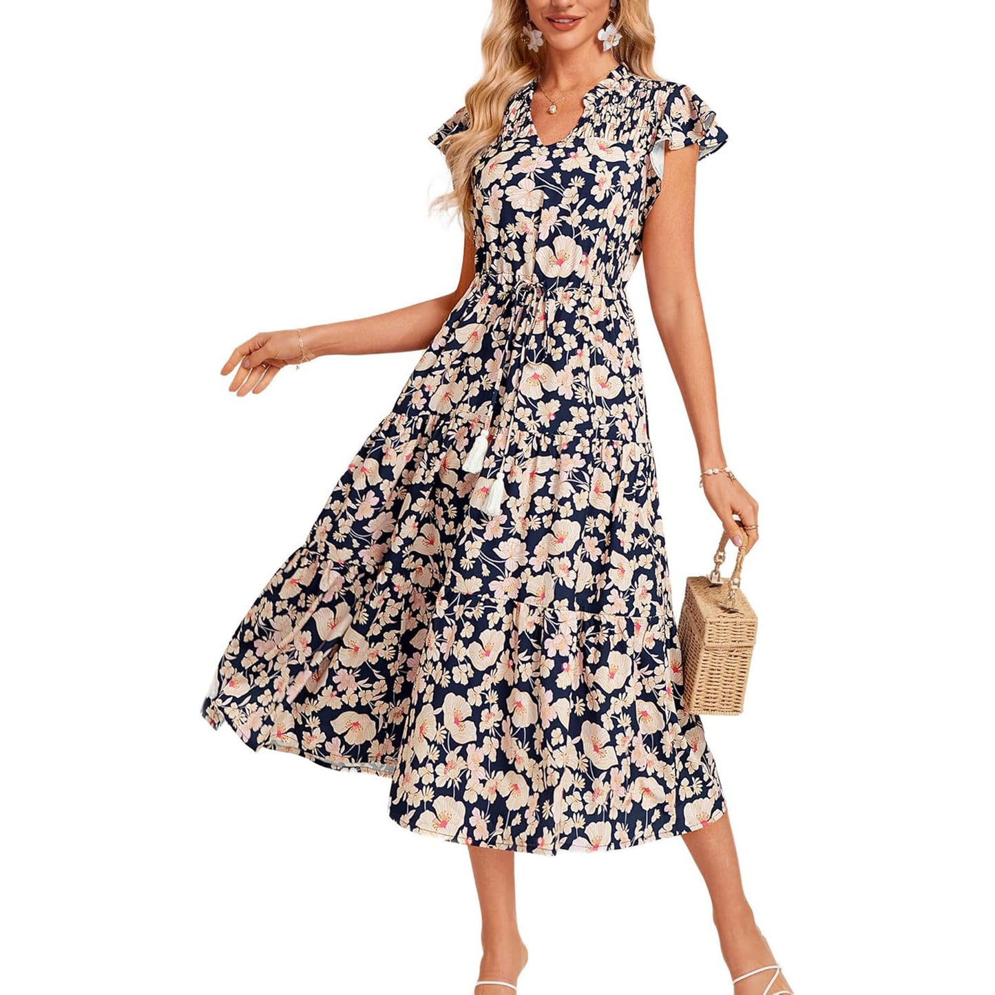 Victoria | Floral V-Neck Long Dress for Women