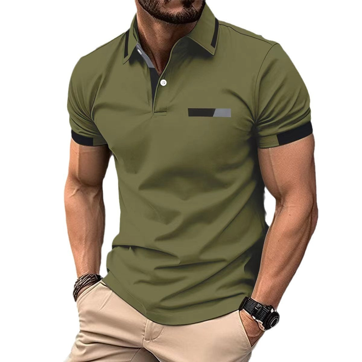 Men's Casual Polo Shirt with Faux Pocket | Summer Short Sleeve Tee