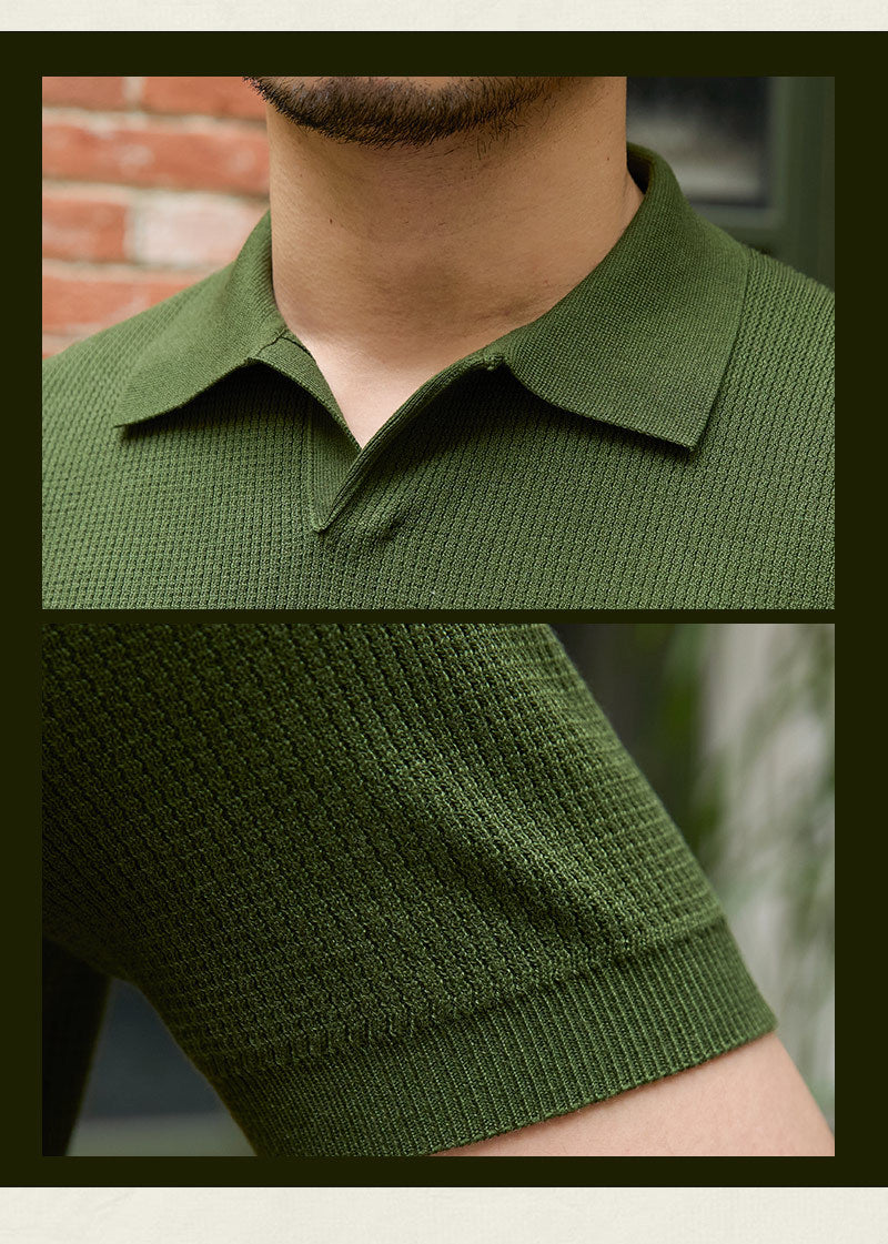 Men’s Retro Ribbed Knit Polo Short Sleeve Shirt