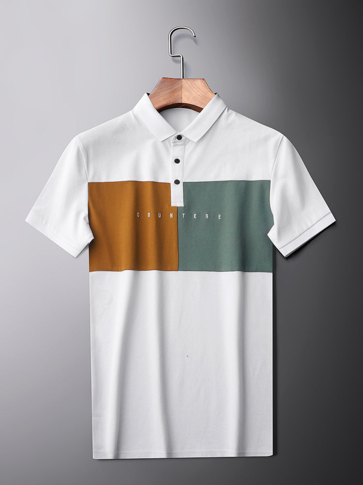 Men’s Colourblock Ice Silk Polo Shirt – Casual Cool Lapel Tee