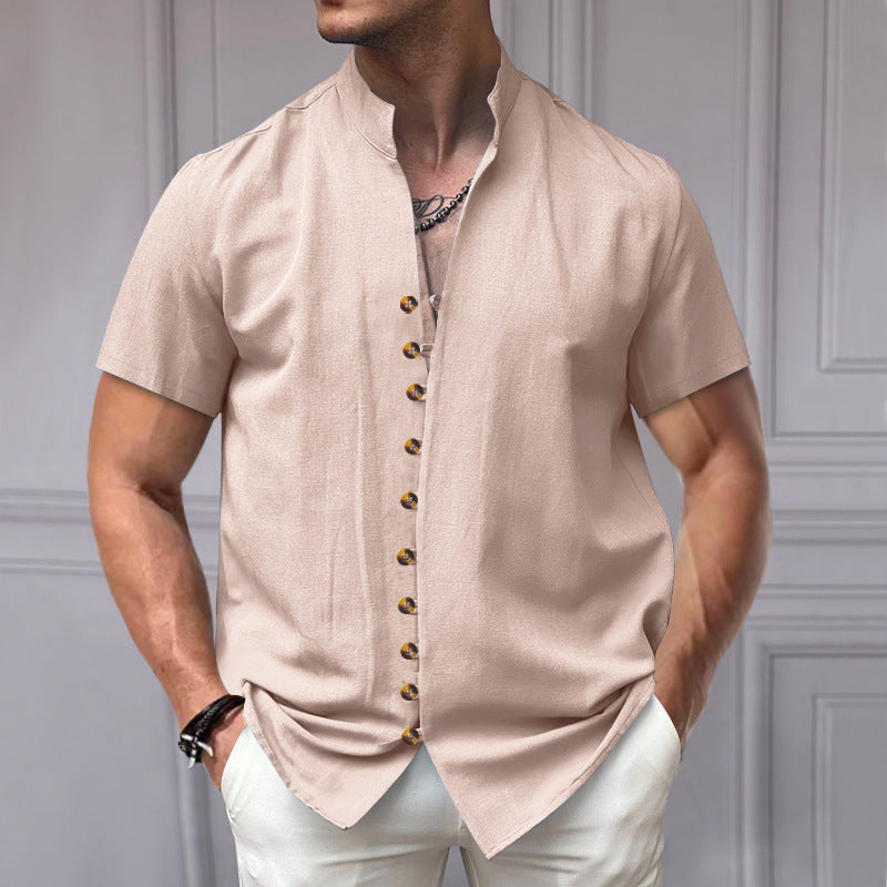 Luca | Linen Stand Collar Short Sleeve Shirt