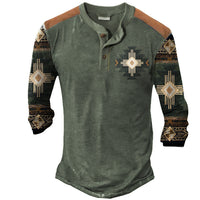 Men’s Long Sleeve Henley T-Shirt – Polyester Casual Patch Tee