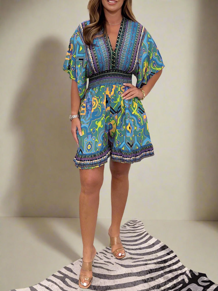 Sierra | Printed V-Neck Wide-Leg Jumpsuit
