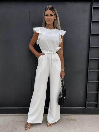 Helena™ | Jumpsuit mit Schmetterlingsärmeln und weitem Bein und Schnürung