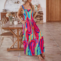 Leah | Women's Colourful Spaghetti Strap Pocket Long Summer Dress