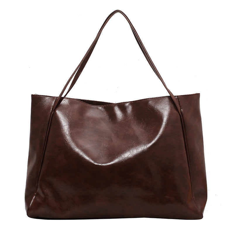 Large Capacity Soft Leather Shoulder Bag Retro Casual Handbag
