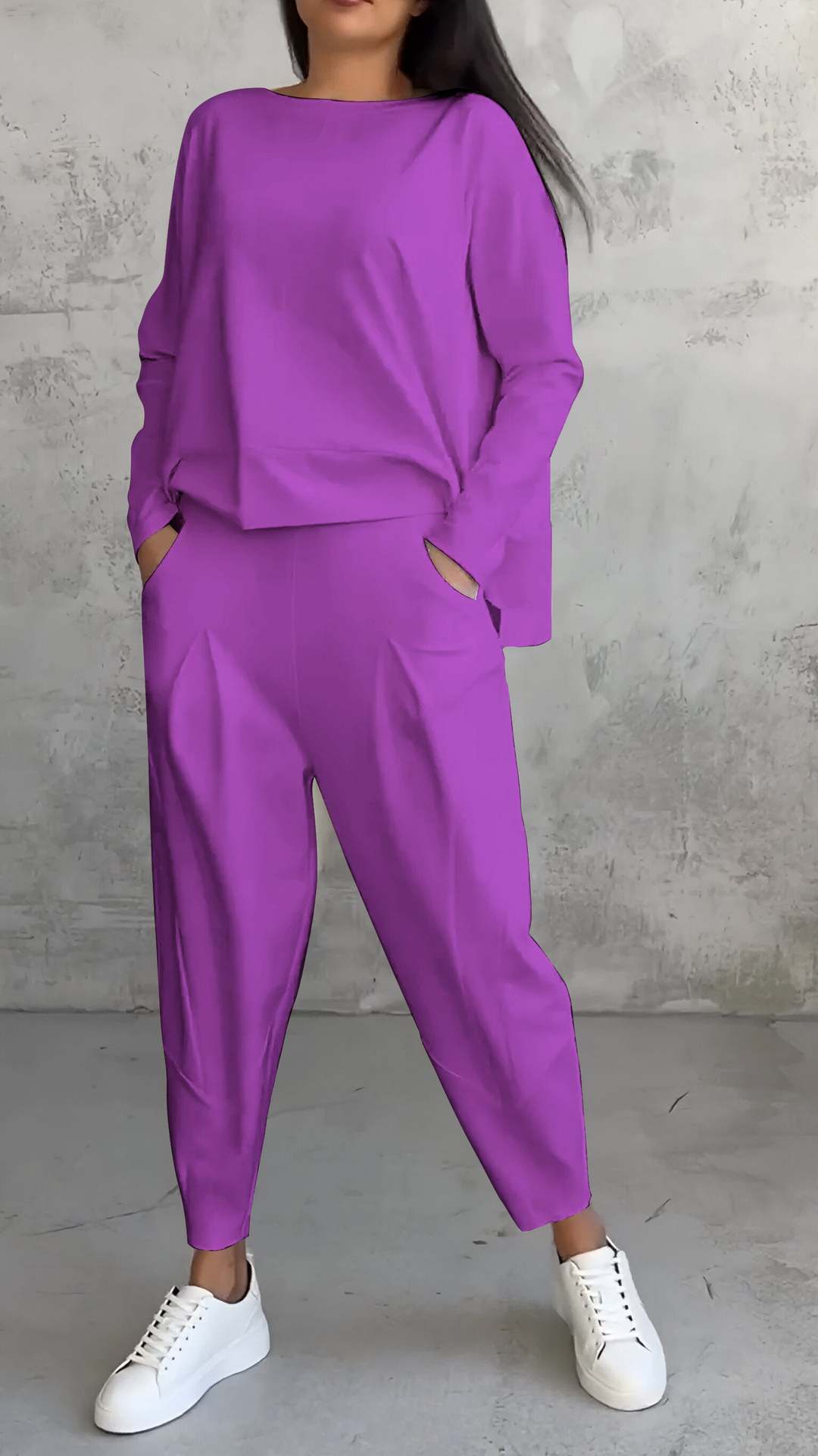 UrbanChic |White Women's Long-Sleeved Sweater and Harem Pants Suit