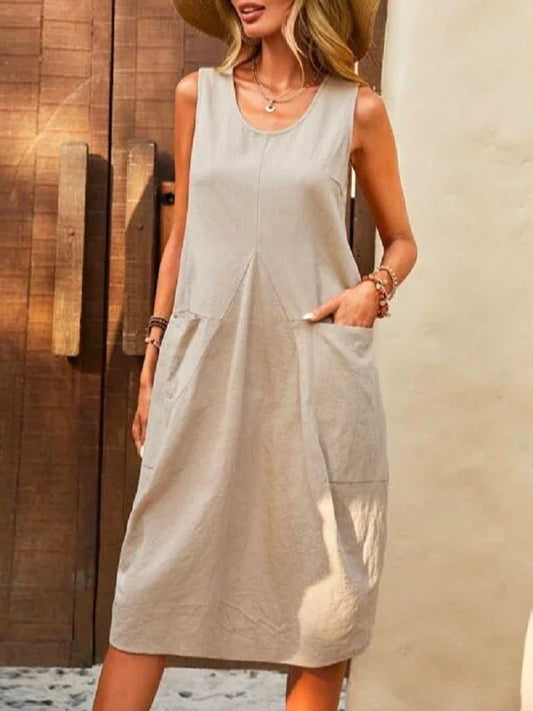 Matilda | Sleeveless Cotton-Linen Summer Dress with Pockets