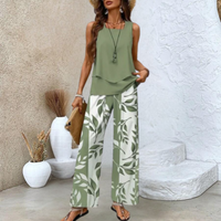 FloralEase | Sleeveless Vest and Loose Pants Set