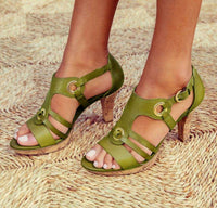 Women's Leather Strappy Heeled Sandals – Buckle