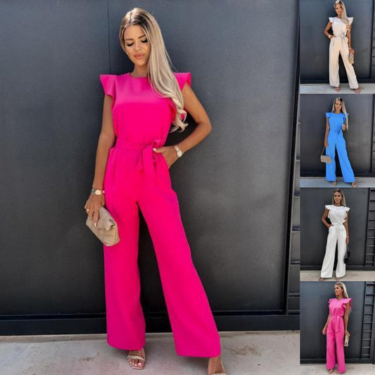 Helena™ | Jumpsuit mit Schmetterlingsärmeln und weitem Bein und Schnürung