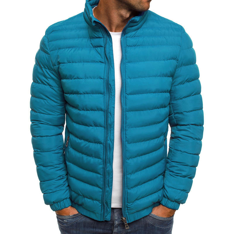 Herrenjacke mit Reißverschluss, einfarbig, lange Ärmel, Taschen, kältebeständig, Herbst, dicker, mit Baumwolle gefütterter Mantel für den Außenbereich