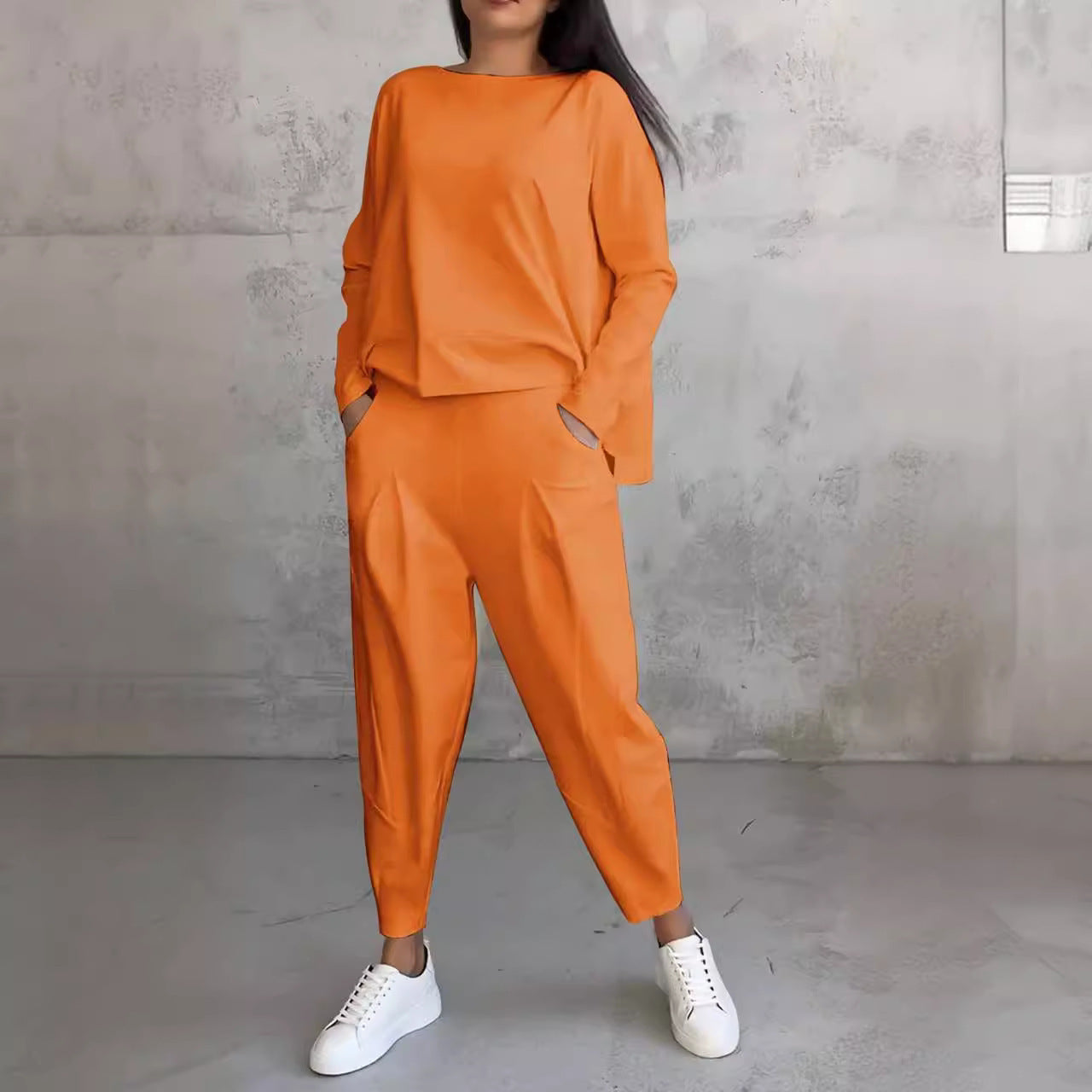UrbanChic |White Women's Long-Sleeved Sweater and Harem Pants Suit