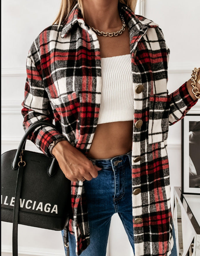 Xeniea | Retro Plaid Long-Sleeved Shirt Jacket