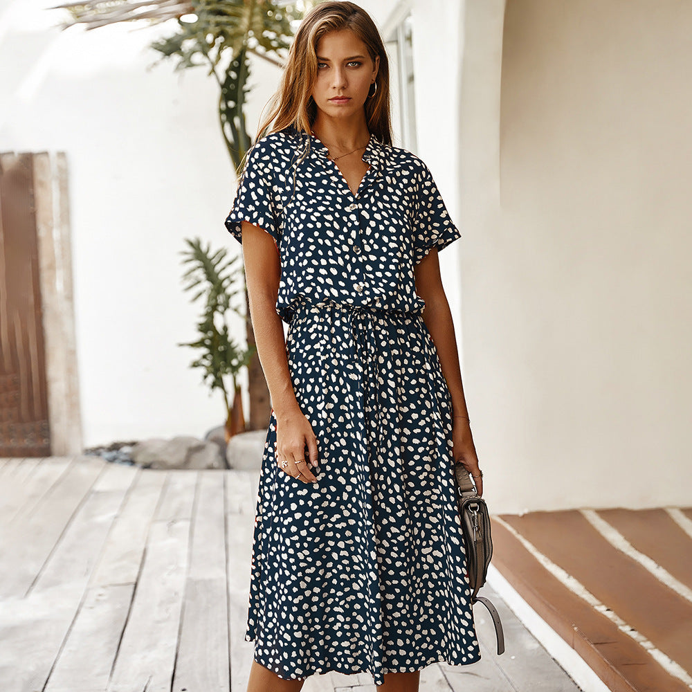 Stella | High-Waist Wave Point Short Sleeve Shirt Dress