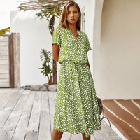 Stella | High-Waist Wave Point Short Sleeve Shirt Dress