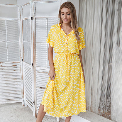 Stella | High-Waist Wave Point Short Sleeve Shirt Dress