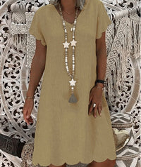 Mia | Short Sleeve V Neck Mid-Length Plain Dress for Women