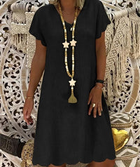 Mia | Short Sleeve V Neck Mid-Length Plain Dress for Women