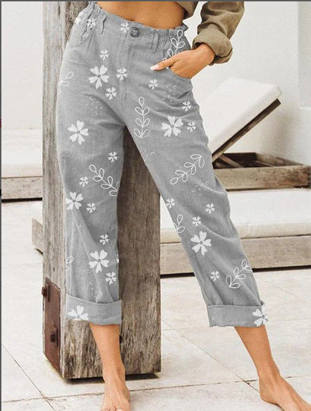 Floral Print Cropped Straight-Leg Pants for Women