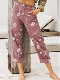 Floral Print Cropped Straight-Leg Pants for Women