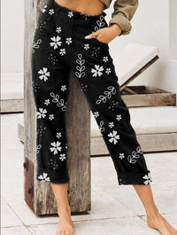 Floral Print Cropped Straight-Leg Pants for Women