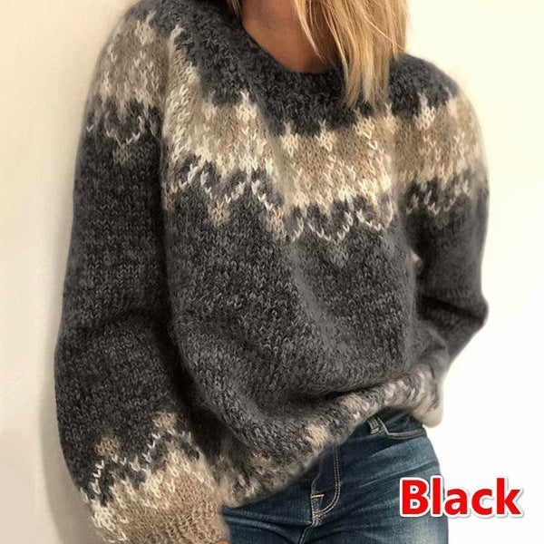 Knitted flower women's sweater