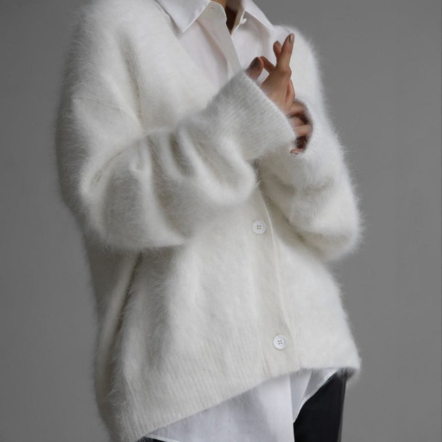 Loose V-neck Button Cardigan Fall Winter Single Breasted Knitted Sweater Top