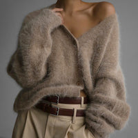 Loose V-neck Button Cardigan Fall Winter Single Breasted Knitted Sweater Top