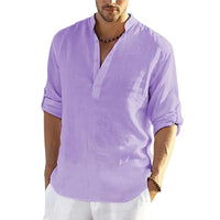 BreezeFit | Men's Cotton Linen Long Sleeve Stand Collar Shirt