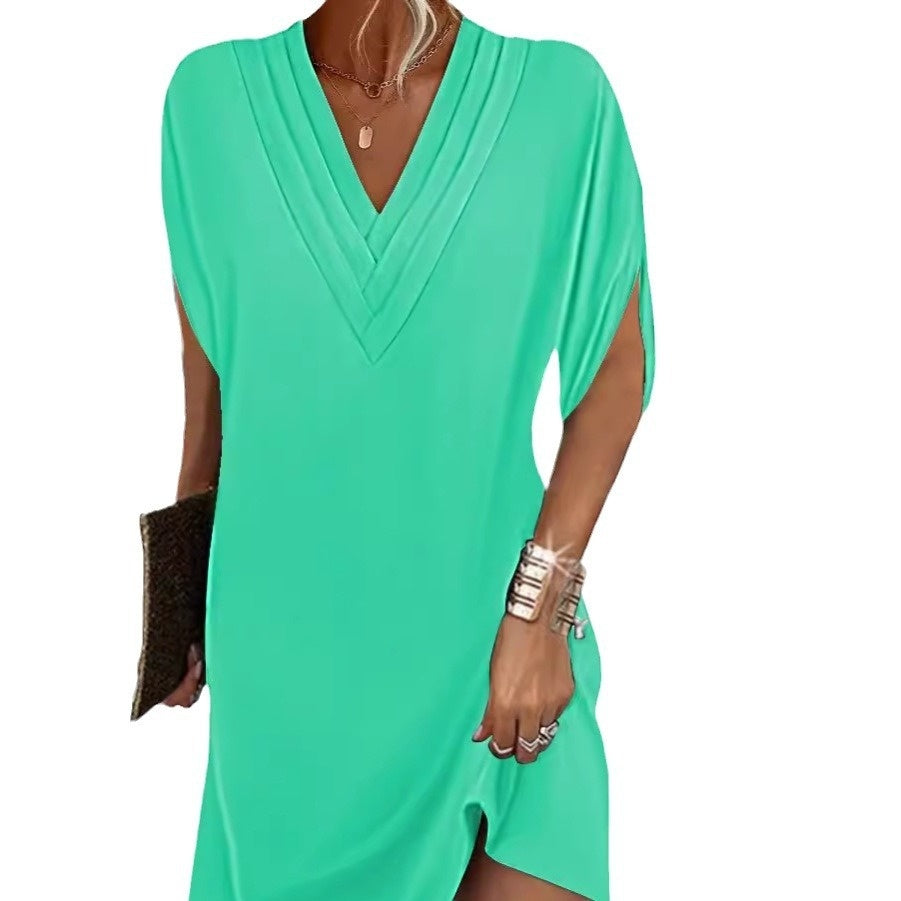 Hazel | V-Neck Pleated Batwing Sleeve Dress for Women