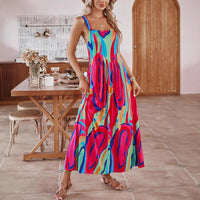 Leah | Women's Colourful Spaghetti Strap Pocket Long Summer Dress