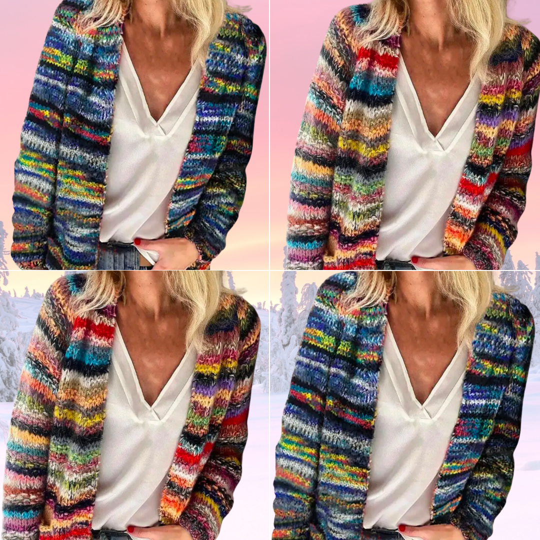 RainbowVibe Style Colorful Pattern Loose Cardigan Sweater Coat