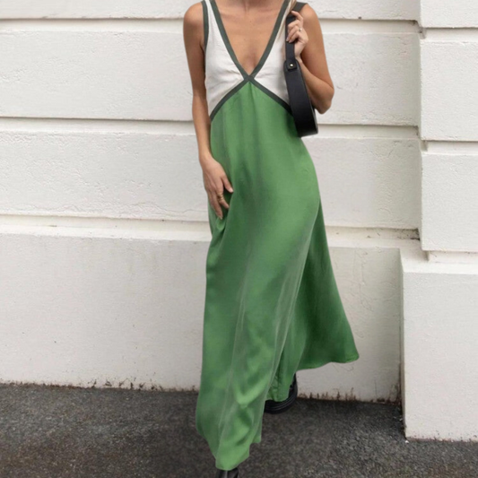 Anja™ | Ärmelloses Cuprammonium-Swing-Kleid mit V-Ausschnitt