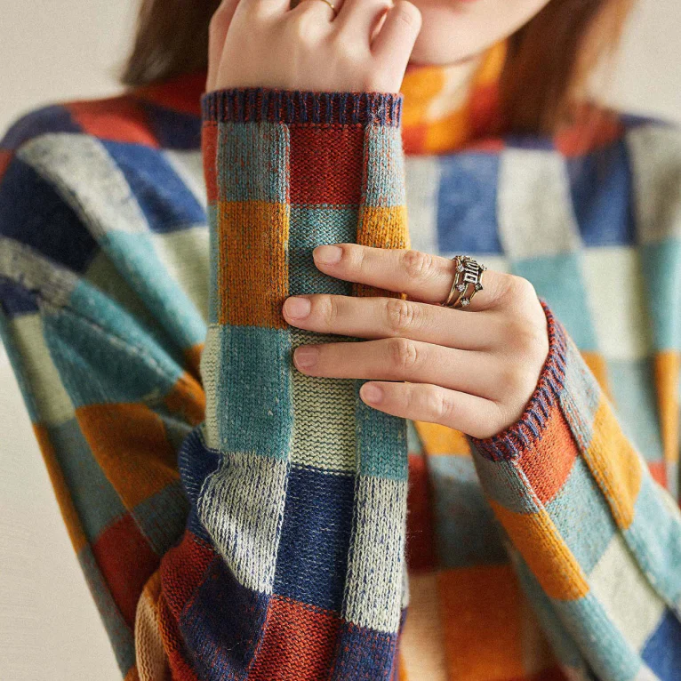 Lena | Checkerboard High Neck Wool-Look Sweater