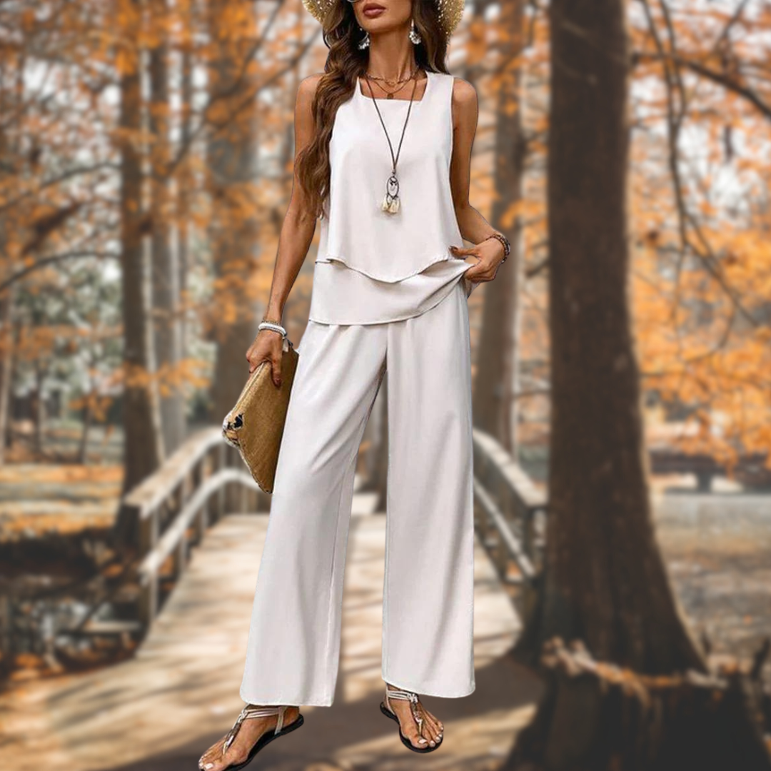 FloralEase | Sleeveless Vest and Loose Pants Set