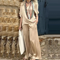 Ellen | V-neck Short Sleeve Wide Leg Pants Suit