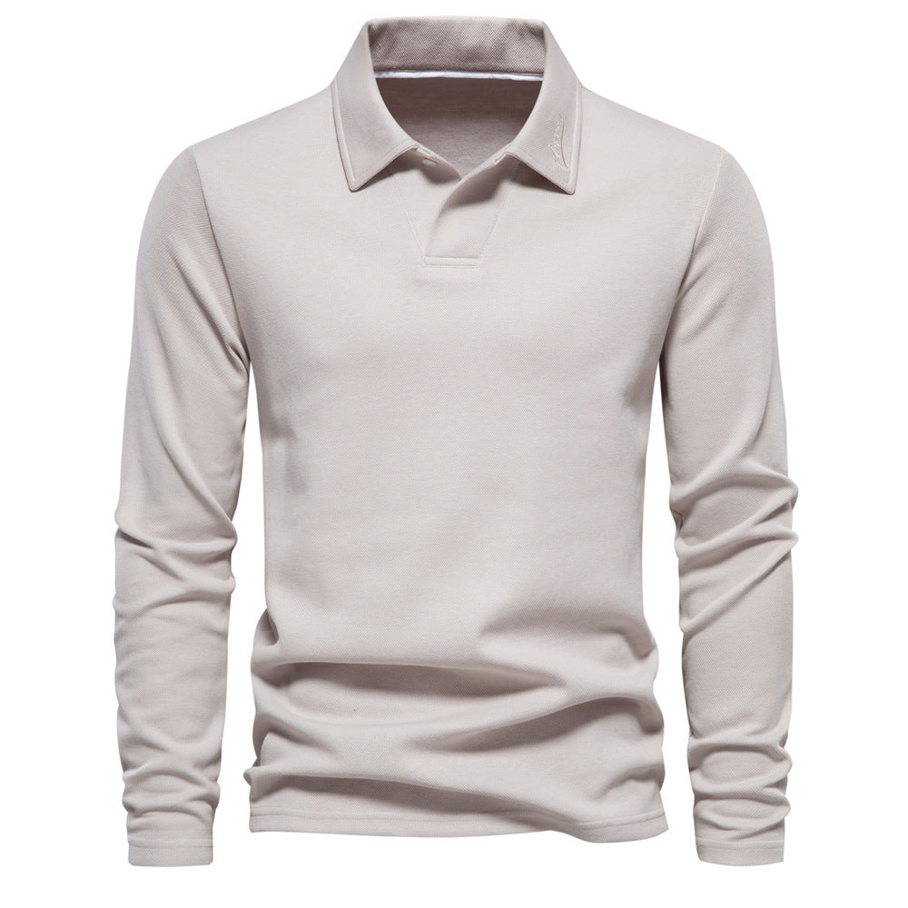 Men's Casual Long Sleeve Polo Shirt | Solid Color Cotton Blend Top