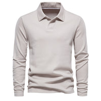 Men's Casual Long Sleeve Polo Shirt | Solid Color Cotton Blend Top