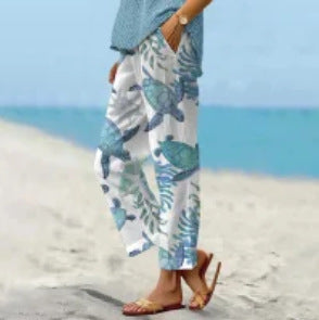 Aussie Floral Summer Pants – Printed Drawstring Casual Trousers for Women