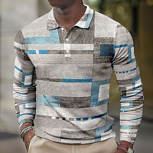 Men’s Slim Fit Long Sleeve Printed Polo Shirt – Casual Style