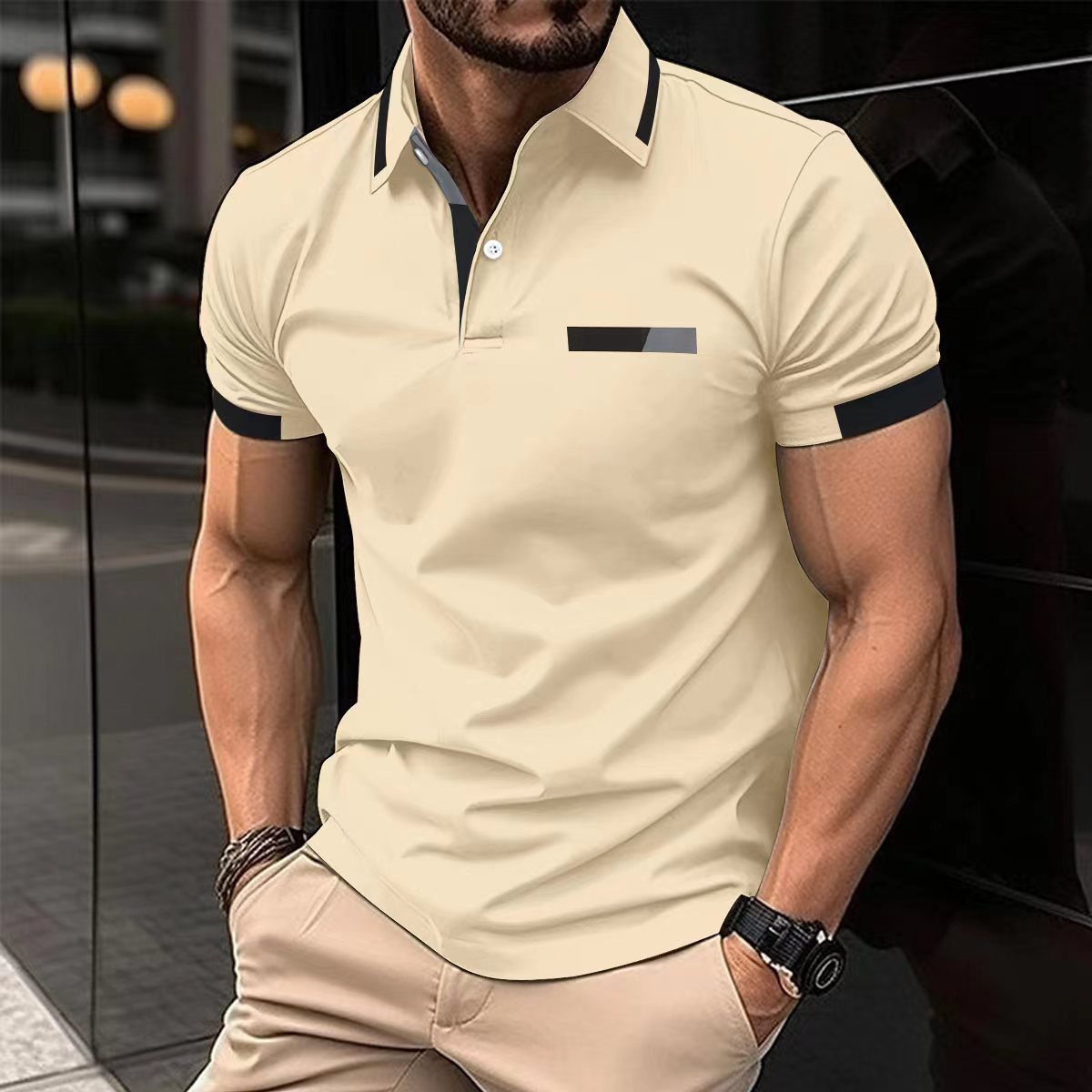 Men's Casual Polo Shirt with Faux Pocket | Summer Short Sleeve Tee